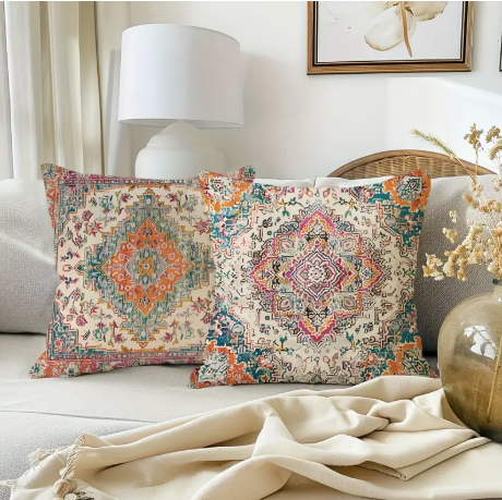 Rustic Farmhouse Bohemian Ethnic Style Throw Pillow Covers - Set of 4