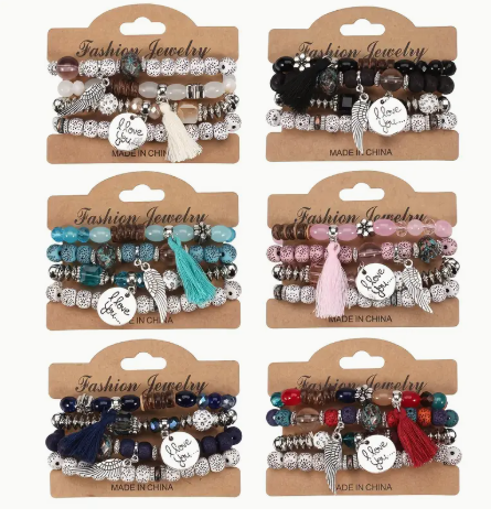 🌈 Bohemian Stackable Beaded Bracelet with Tassel & Charm – Vibrant Summer Stretch Jewelry