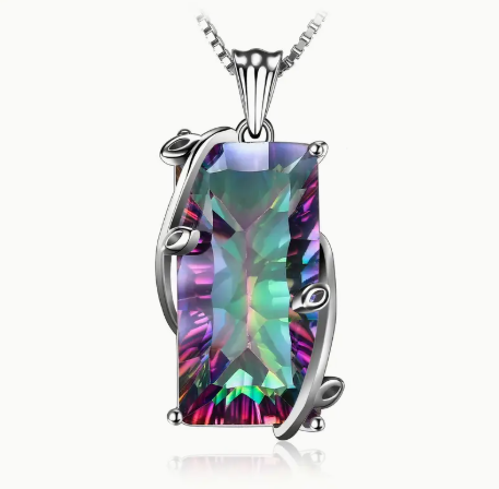 Luxury 925 Sterling Silver Rainbow Quartz Pendant Necklace – Square Cut, VVS Clarity, Elegant Women’s Jewelry