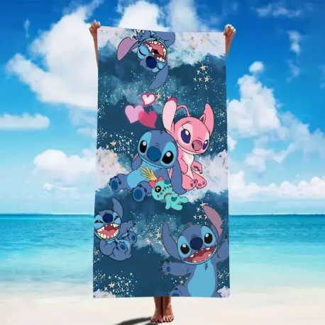 Disney Stitch & Angel Microfiber Beach Towel – Quick-Dry, Soft & Absorbent | Cute Cartoon Towel for Beach, Yoga, Pool, Travel & Gifts
