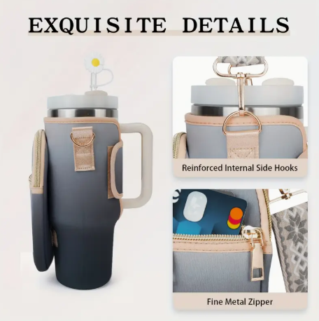 🧡 Sunflower Water Bottle Carrier Bag with Phone Pocket & Strap – Fits 40oz Tumblers | Adjustable & Stylish Travel Sleeve