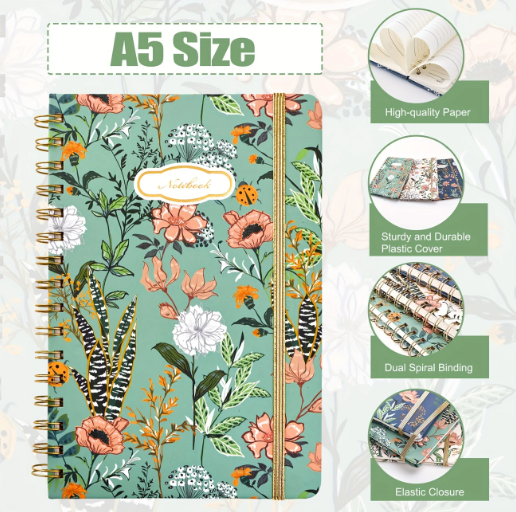 Superlele 5.7×8.5 Inch Spiral Notebook - Set of 3 Spring Floral Designs