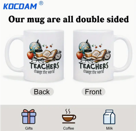 Teachers Change the World - 11oz Ceramic Coffee Mug | Double-Sided Inspirational Teacher Gift