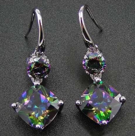 🦄 Rainbow Mystic Topaz Drop Earrings - Sparkling Multicolor Zirconia Statement Jewelry for Daily Wear & Special Occasions