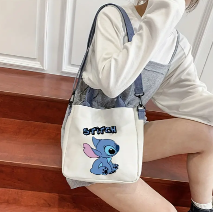 👜 Disney Stitch Canvas Shoulder Bag – Cartoon Print Handbag with Adjustable Strap