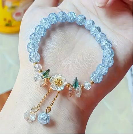 3-Piece Bohemian Flower Bead Bracelet Set – Colorful Crystal Beads with Dainty Charms, Cute Stacked Bracelets for Women