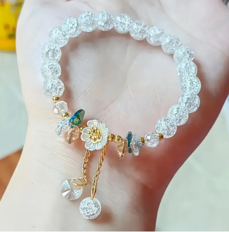 3-Piece Bohemian Flower Bead Bracelet Set – Colorful Crystal Beads with Dainty Charms, Cute Stacked Bracelets for Women