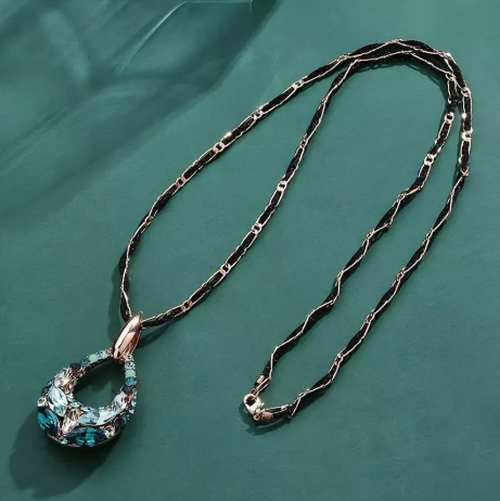 Turquoise Hollow Teardrop Pendant Necklace – 14K Gold Plated Chain | Statement Jewelry for Women