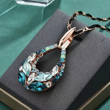 Turquoise Hollow Teardrop Pendant Necklace – 14K Gold Plated Chain | Statement Jewelry for Women