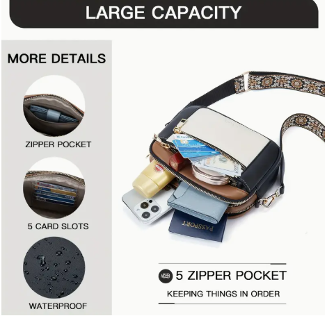 👜 Vegan Leather Crossbody Purse – Adjustable Strap, Multi-Pocket Design, Boho-Inspired Strap