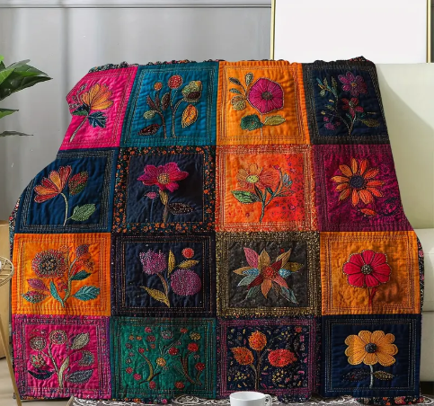 Vintage Patchwork Floral Print Flannel Throw Blanket