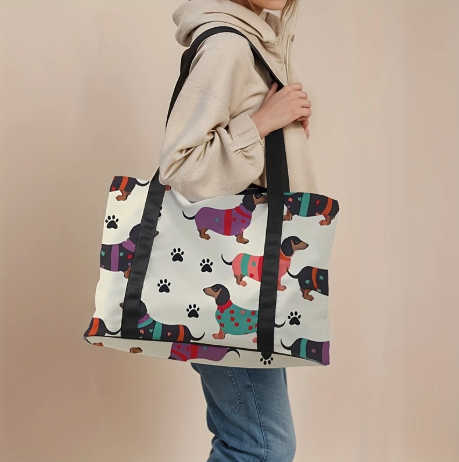 Large Capacity Travel Duffel Bag – Cartoon Sausage Dog Print, Durable Polyester for Gym, Yoga & Weekend Trips