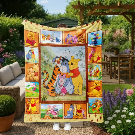 🧸 Disney Winnie the Pooh Patchwork Flannel Blanket – Soft & Cozy Collector's Throw (51"x59")