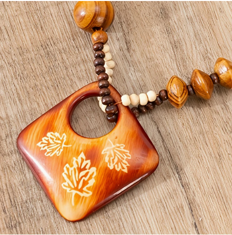 Boho Wooden Jewelry Set – 3-Piece Beaded Necklace, Pendant & Earrings